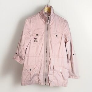 Jade & Ivory Pale Pink Lightweight Spring Jacket Size M Embroidered Floral Boho